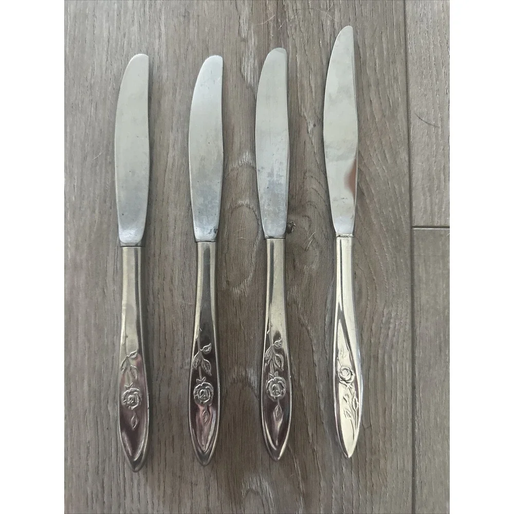 MY ROSE 4‎ Dinner Knives Oneida Community Stainless Flatware